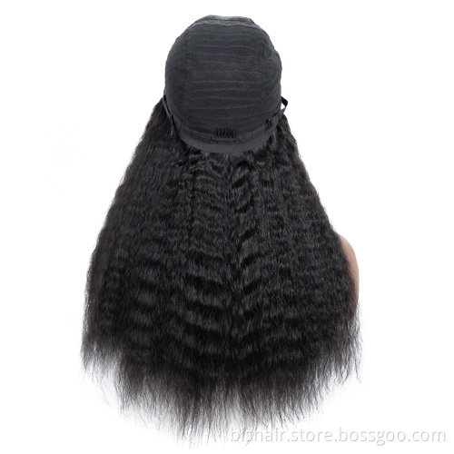 wholesale kinky straight 4x4 transparent lace frontal human hair wig for black women with 12a 150 density yaki human hair wig